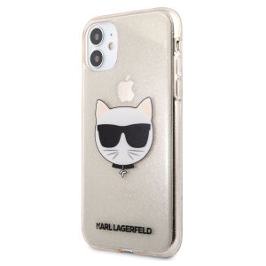 Husa telefon Karl Lagerfeld pentru iPhone 11, Choupette Head Full Glitter, KLHCN61CHTUGLGO, Plastic, Gold