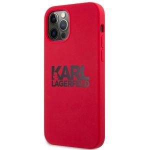Husa telefon iPhone 12 Pro Max, Karl Lagerfeld, Stack Black Logo, Silicon, KLHCP12LSLKLRE, Red