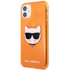 Husa telefon iPhone 11, Karl Lagerfeld, Choupette Head, TPU, KLHCN61CHTRO, Fluo Orange