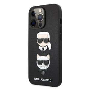 Husa telefon Karl Lagerfeld pentru iPhone 13 Pro Max, Saffiano Karl and Choupette Heads, Black