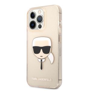 Husa telefon Karl Lagerfeld pentru iPhone 13 Pro Max, Karl Head Full Glitter, KLHCP13XKHTUGLGO, Plastic, Gold