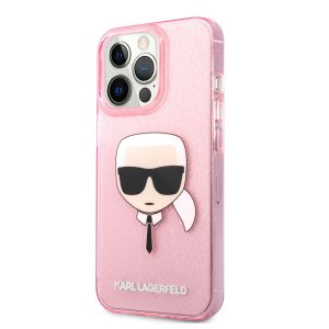 Husa telefon Karl Lagerfeld pentru iPhone 13 Pro Max, Karl Head Full Glitter, KLHCP13XKHTUGLP, Plastic, Pink