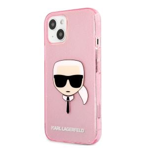 Husa telefon Karl Lagerfeld pentru iPhone 13, Karl Head Full Glitter, KLHCP13MKHTUGLP, Plastic, Pink