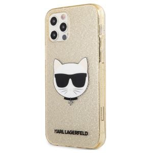 Husa de protectie telefon Karl Lagerfeld pentru iPhone 12 Pro Max, Choupette Head Full Glitter, Gold