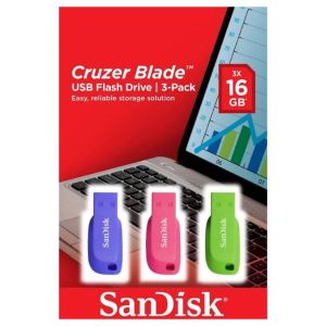Stick de memorie Cruzer Blade, 16GB, USB 2.0, 3 pack, Albastru / Roz / Verde