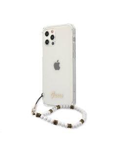 Husa de protectie telefon Guess pentru Apple iPhone 12/12 Pro, PC Script, White Pearls Case, Transparent
