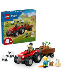 LEGO City: Tractor de ferma rosu cu remorca si oi