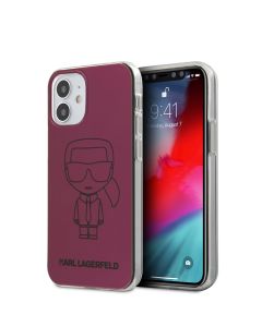 Husa de protectie telefon Karl Lagerfeld pentru iPhone 12 Mini, Metallic Iconic Outline, PC si TPU, KLHCP12SPCUMIKPI, Pink