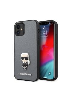 Husa de protectie telefon Karl Lagerfeld pentru iPhone 12 Mini, Saffiano Iconic, TPU, KLHCP12SIKMSSL, Silver