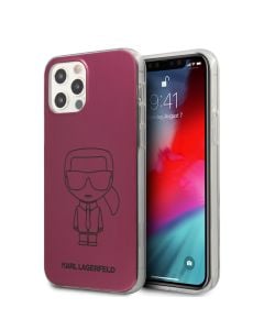 Husa de protectie telefon Karl Lagerfeld pentru iPhone 12 Pro Max, Metallic Iconic Outline, PC si TPU, KLHCP12LPCUMIKPI, Pink