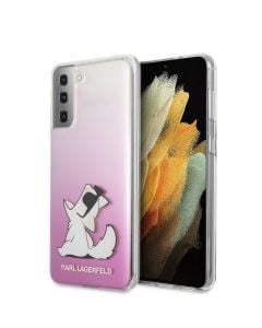 Husa de protectie telefon Karl Lagerfeld pentru Samsung Galaxy S21+, Choupette Eats, PC si TPU, KLHCS21MCFNRCPI, Gradient Pink