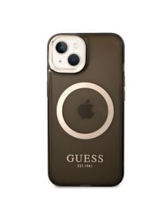 Husa de protectie telefon Guess pentru iPhone 14, Translucent MagSafe, Plastic, Negru