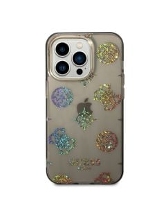 Husa de protectie telefon Guess pentru iPhone 14 Pro, Peony Glitter, Plastic, Negru