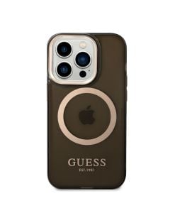 Husa de protectie telefon Guess pentru iPhone 14 Pro, Translucent MagSafe, Plastic, Negru