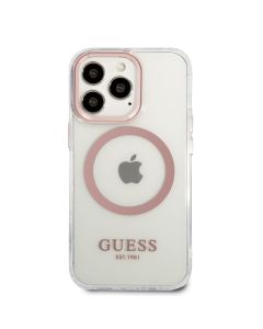 Husa de protectie telefon Guess pentru Apple iPhone 13 Pro, Transparent MagSafe, Plastic, Roz