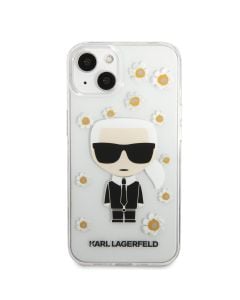 Husa de protectie telefon Karl Lagerfeld pentru iPhone 13 Mini, Ikonik Flower, Plastic, Transparent