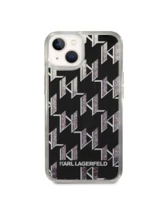 Husa de protectie telefon Karl Lagerfeld pentru iPhone 14 Plus, Monogram Liquid Glitter, Plastic, Negru