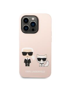 Husa de protectie telefon Karl Lagerfeld pentru iPhone 14 Pro, Karl and Choupette, MagSafe, Silicon lichid, Roz