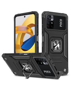 Husa telefon Wozinsky pentru Xiaomi Mi Poco M4 Pro 5G / Redmi Note 11T 5G, Ring Armor Tough, Plastic, Negru