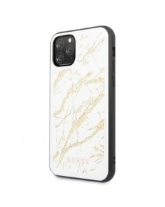 Husa de protectie telefon Guess pentru Iphone 11 Pro, Model Glitter Marble, Plastic TPU, GUHCN58MGGWH, Alb-Auriu