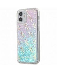 Husa de protectie telefon Guess pentru Iphone 12 Mini, Model Licquid Glitter Iridescent, Plastic TPU, GUHCP12SLG4GGBLPI, Roz