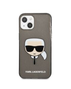 Husa de protectie telefon Karl Lagerfeld pentru iPhone 13 Mini, Karl Head Full Glitter, KLHCP13SKHTUGLB, Plastic, Black