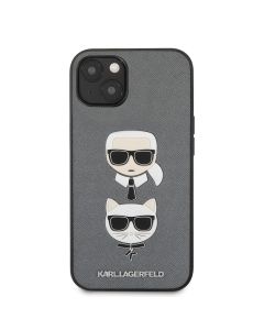 Husa telefon Karl Lagerfeld pentru iPhone 13, Saffiano Karl and Choupette Heads, Silver