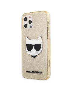 Husa de protectie telefon Karl Lagerfeld pentru iPhone 12 Pro Max, Choupette Head Full Glitter, Gold