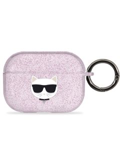 Husa de protectie telefon Karl Lagerfeld, Glitter Choupette Head, pentru Apple Airpods Pro, Plastic, KLAPUCHGP, Pink