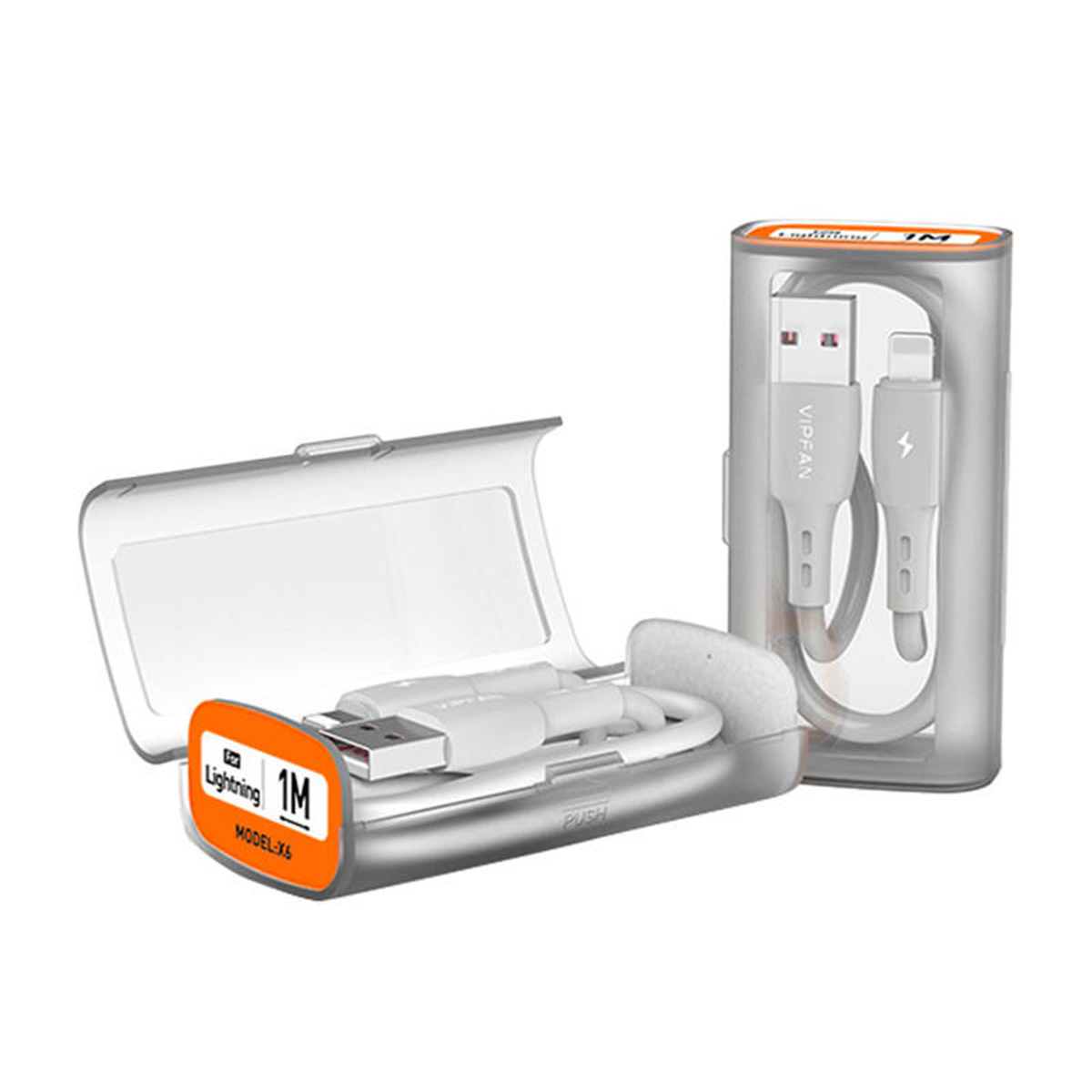 Cablu de date&incarcare Vipfan, X06, USB/Lightning, 3A, 1m, Cutie depozitare si transportare, Alb