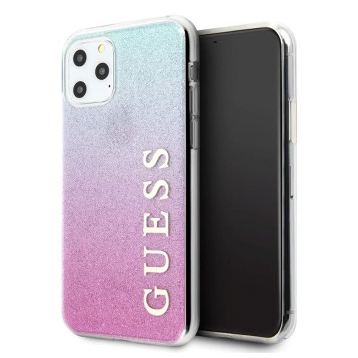 Husa Guess Pentru Iphone 11 Pro Max, Model Glitter Gradient, Plastic Tpu, Guhcn65pcuglpbl, Roz - Albastru