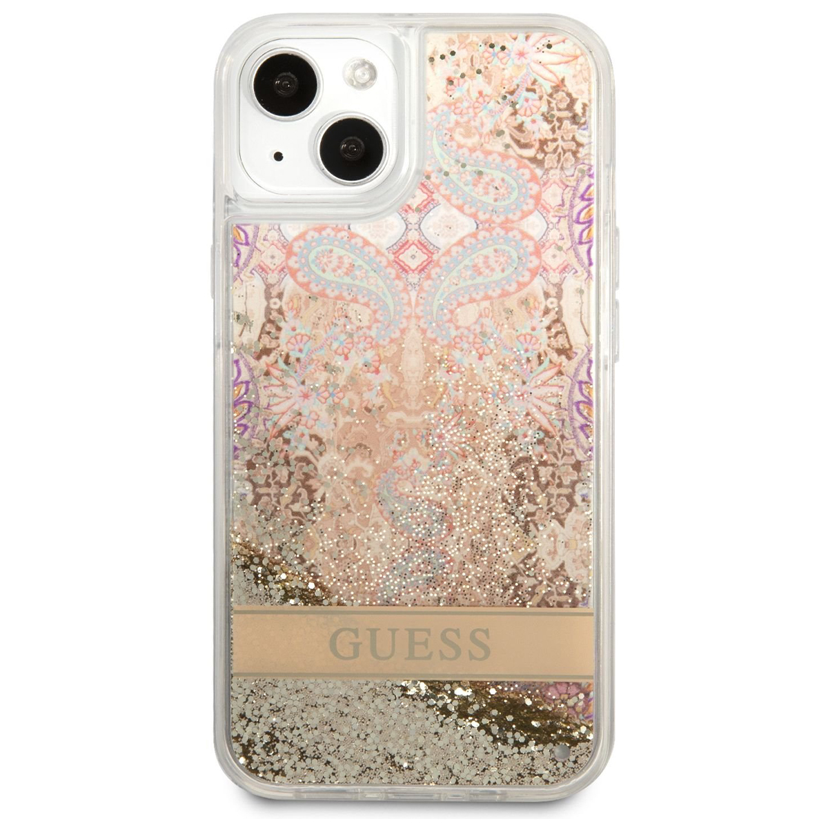 Husa telefon Guess, Liquid Glitter Paisley Case pentru Apple iPhone 13 mini, Plastic flexibil, Auriu Apple imagine noua
