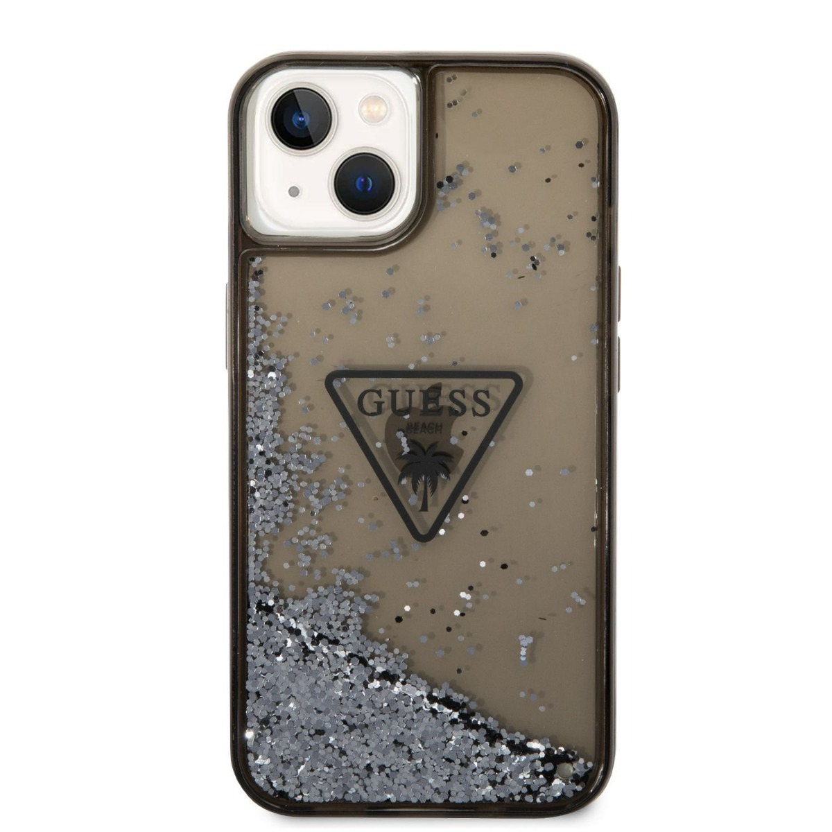 Husa Telefon Guess Pentru Iphone 14, Liquid Glitter And Triangle Logo, Plastic, Negru