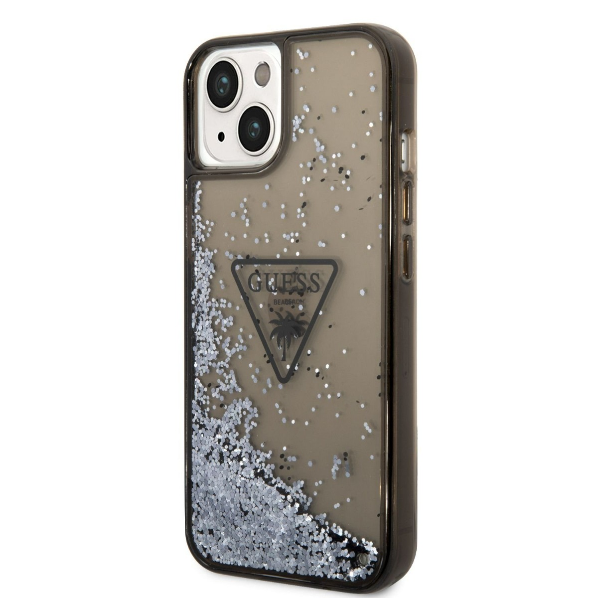 Husa Telefon Guess Pentru Iphone 14 Plus, Liquid Glitter And Triangle Logo, Plastic, Negru