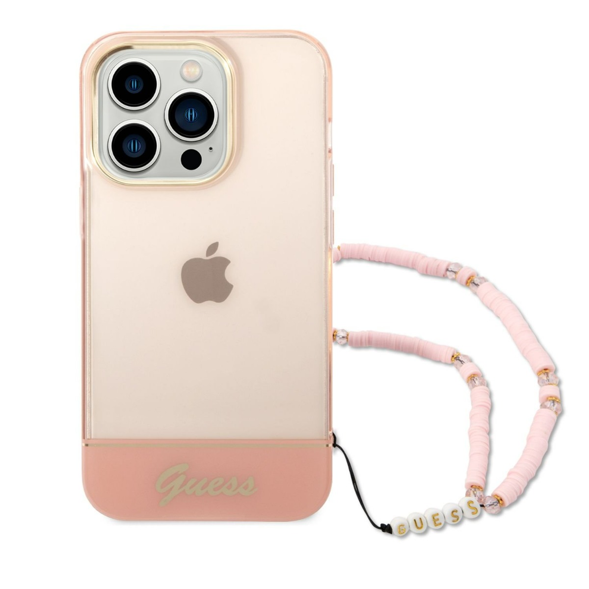 Husa Telefon Guess Pentru Iphone 14 Pro, Camera Outline And Logo Script With Strap, Plastic, Roz