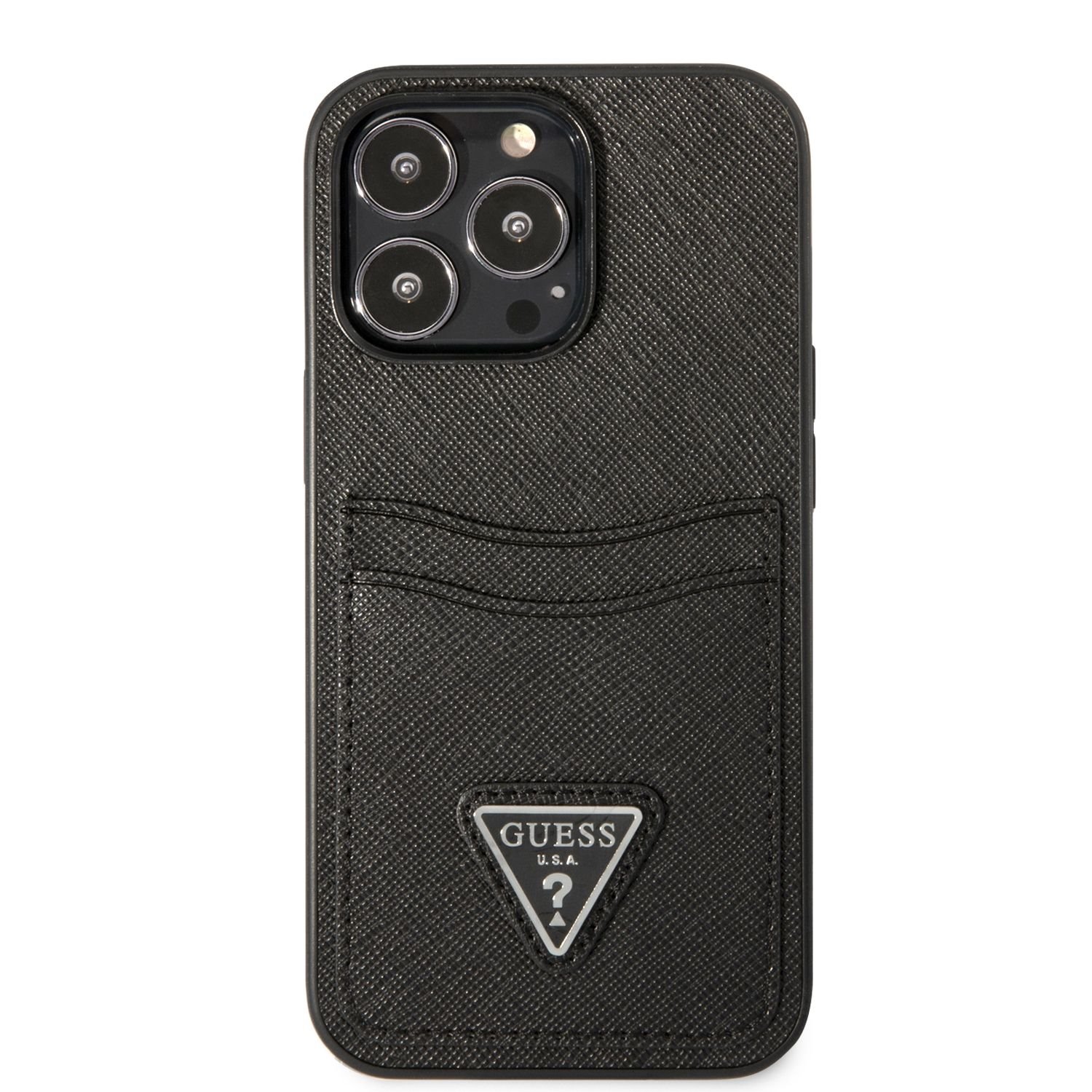 Husa Telefon Guess, Saffiano Double Card Case Pentru Apple Iphone 13 Pro Max, Plastic, Negru