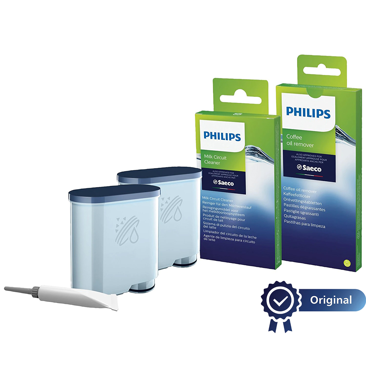 Kit Intretinere Pentru Espressor Philips Ca6707/10, 2 Filtre Aquaclean Si Tub Lubrifiere, 6 Plicuri Curatare Lapte, 6 Tablete Indepartare Ulei
