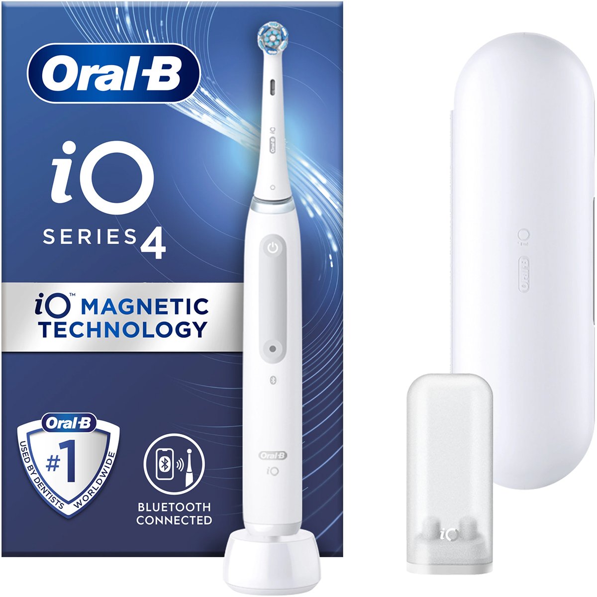 Periuta de dinti electrica Oral-B iO4, Bluetooth, 40000 pulsatii/min, Curatare 3D, 4 programe, 1 capat + Husă de călătorie, Alb