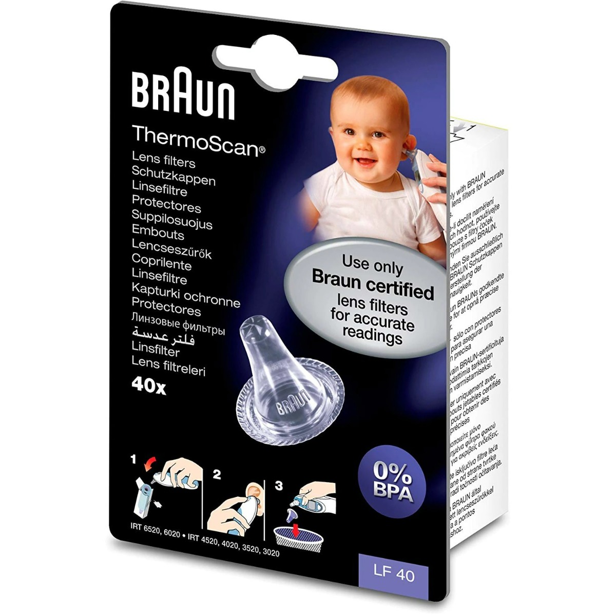 Set 40 De Capace Pentru Protectie Braun Lf40 Pentru Termometre Auriculare, Transparent